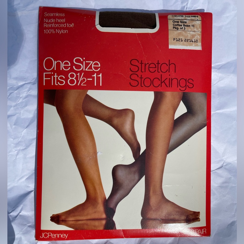 NEW Vintage JCPenney Seamless Nylon Stretch Stockings Coffee Bean 3 pk Sz 8.5-11